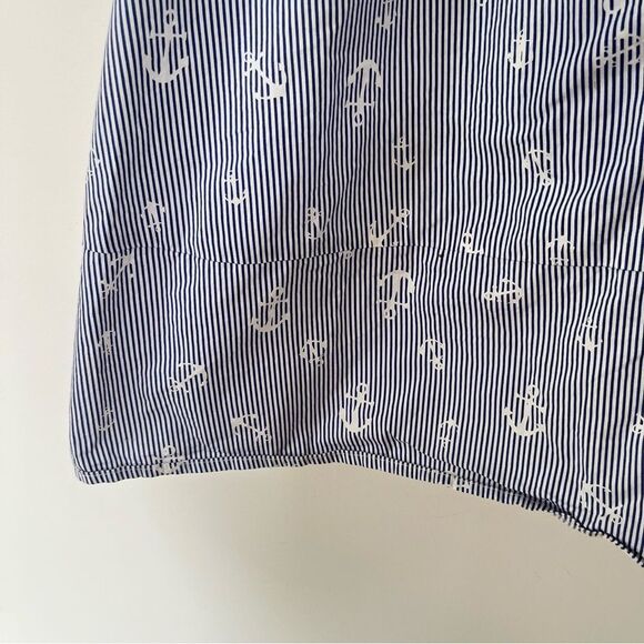 Chloe + Rene Blue White Pinstripe Collared Anchor Motifs Midi Shirtdress Dress - Picture 10 of 10